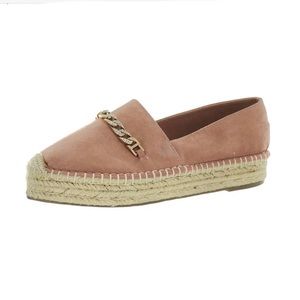 NEW Tahari Brooklyn Pink Faux Suede Cuban Gold Chain Platform Espadrilles Size 8